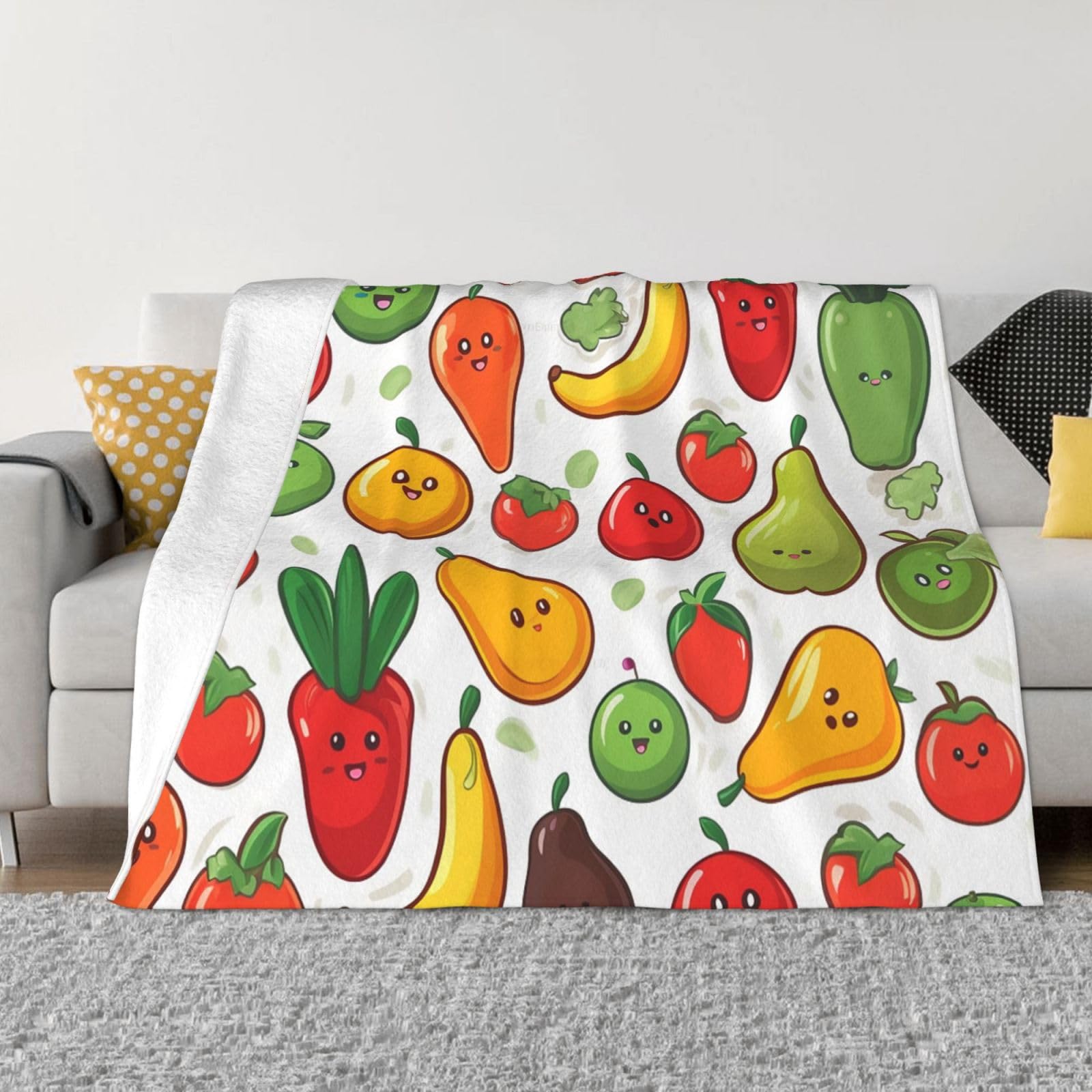 Couverture flanelle douce imprimé légumes idéale pour cocooner en toutes saisons
