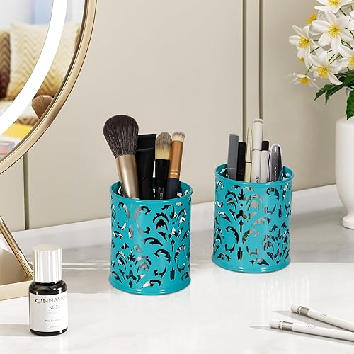 Miniatura 8 de EasyPAG 2 Portalápices floral de 3.25 pulgadas de diámetro x 3.75 pulgadas de alto redondo, Dark Teal