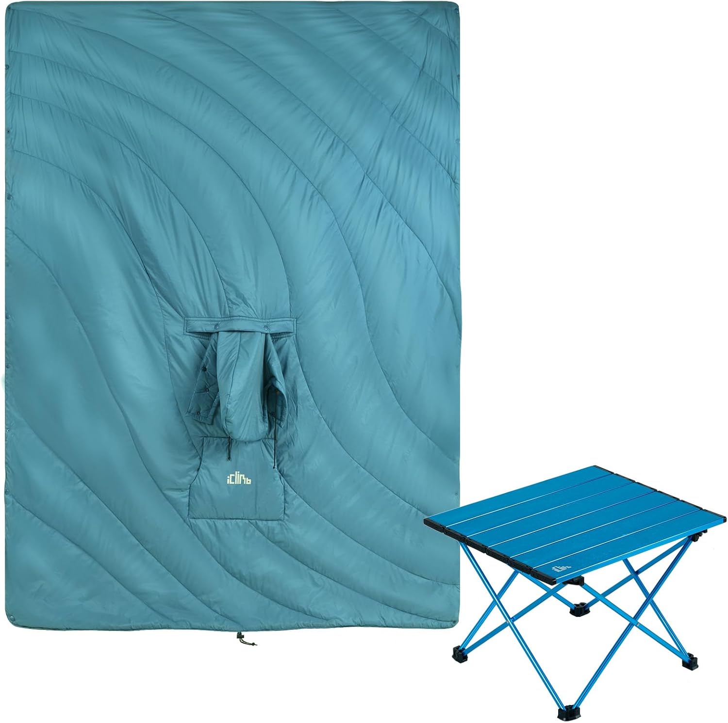 iClimb 1 Hooded 3M Thinsulate Insulation Warm Blanket and 1 Folding Table, Ultralight Compact for Adults Outdoor Camping Backpacking Hiking