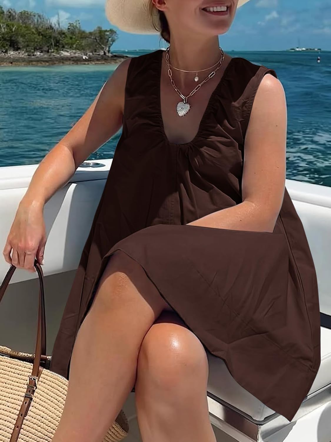 Cicy Bell Womens Babydoll Tank Mini Dress Scoop Neck Summer Sleeveless Short Sundress Vacation Beach Dresses with Pockets - Image 2