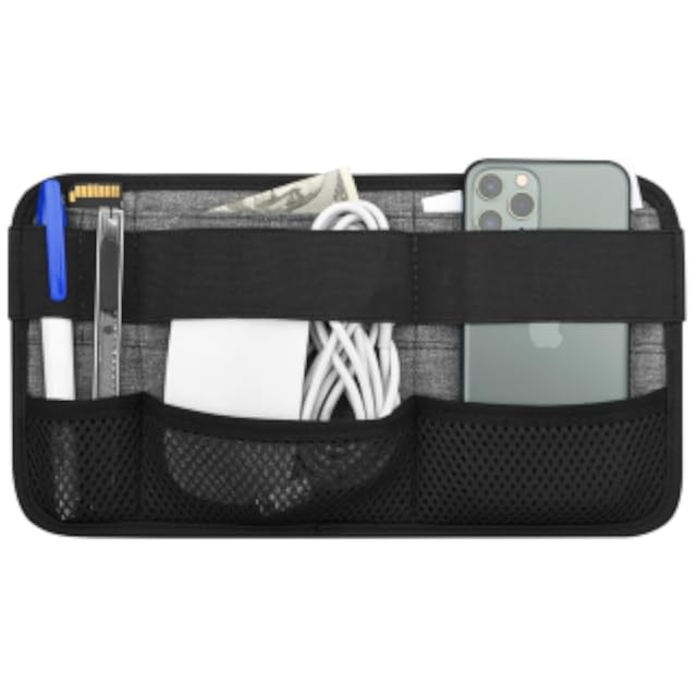 Portable Tech Organizer Attachable to Laptop for Electronics, Cables, Mouse, Power Bank, USB Adapter, Charger, Cellphone - Gray
