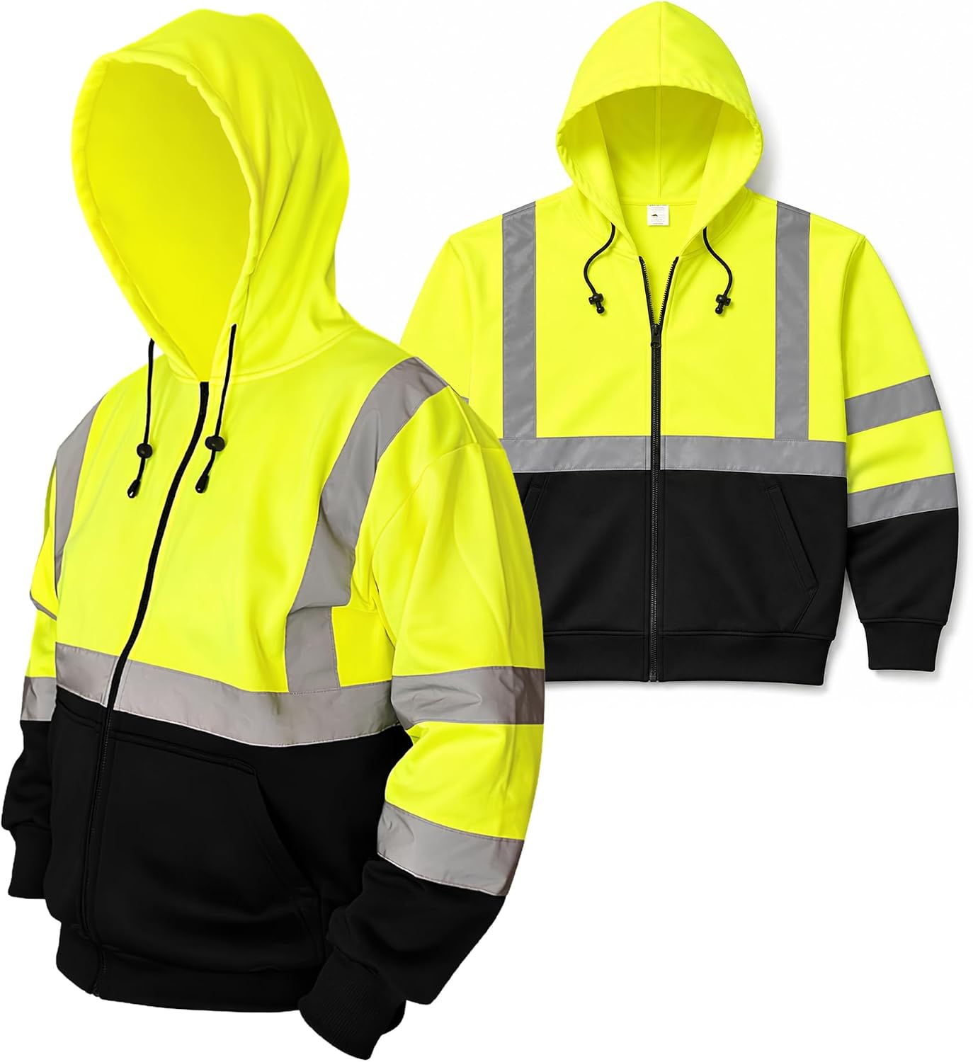 FORESTER High Visibility Reflective Class 3 Zippered Hooded Sweatshirt. High Visibility Hoodie For Men with Black Bottom