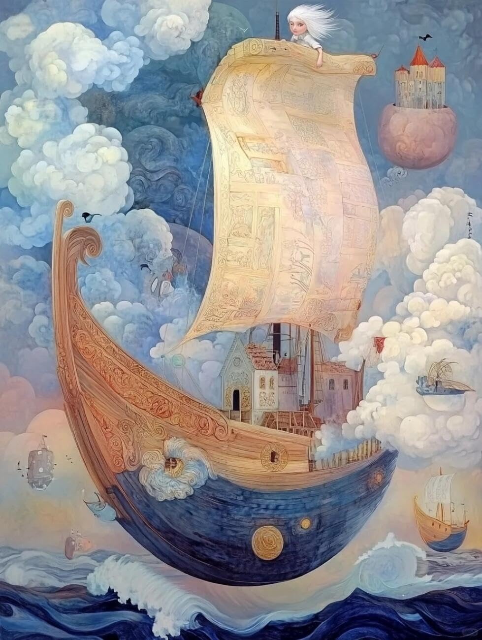 Rqwybcaxn Stamped Beaded Cross Stitch Kits Cartoon Sailboat 40x50cm