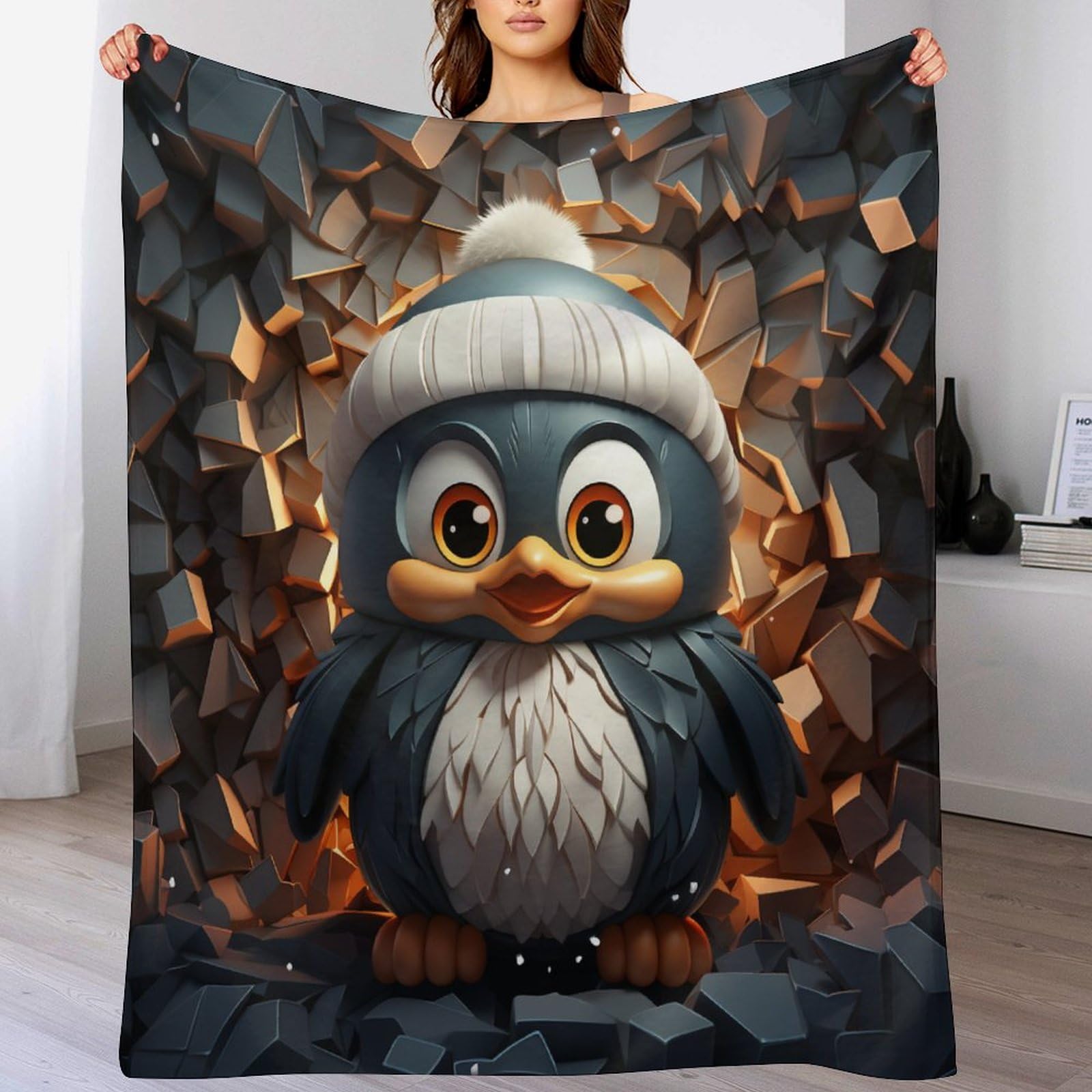 Couverture pingouin en polaire pour voyager confortablement, plaid flannel pour lit et canapé