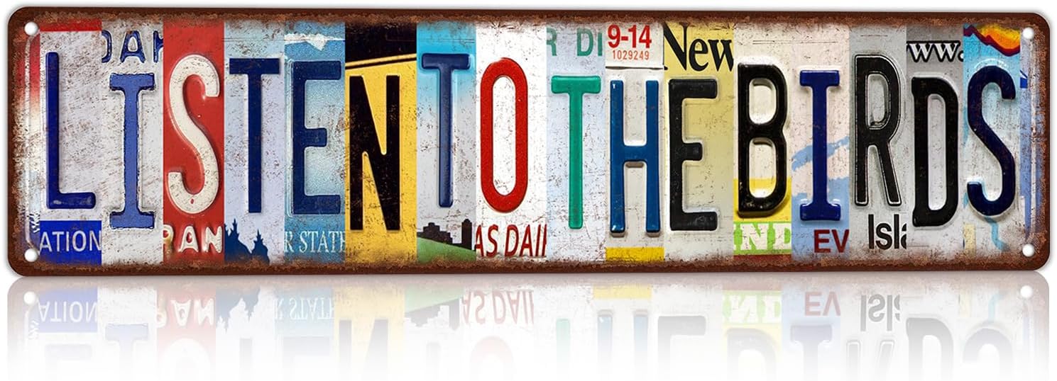 Vintage Listen To The Birds Street Sign Wall Decor Metal Tin Signs for Bar Home Bedroom Garage,16x4 Inch Aluminium