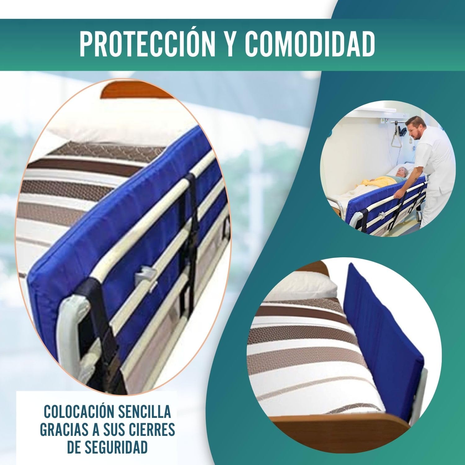 OrtoPrime Protector de Barandilla para Cama Adultos y Niños - Barrera de Seguridad Ortopédica Quitamiedos Cama - Cubrebarandillas Camas Barrera Protectora (Barandilla NO INCLUIDA)