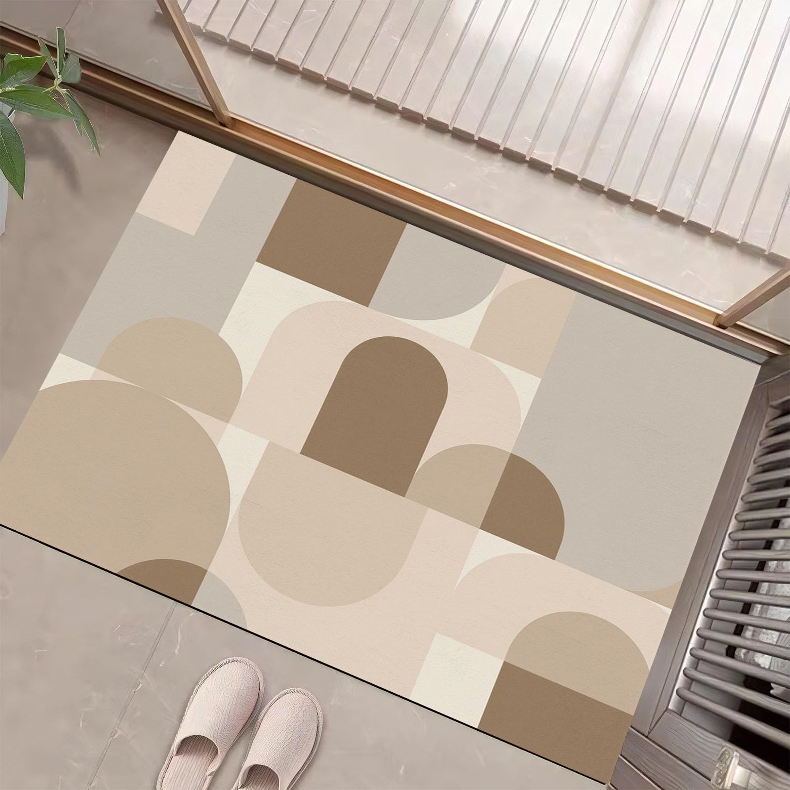 Paillasson entree exterieur beige 60x90 cm geometrique tapis lavable