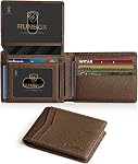 RUNBOX Portefeuille mince pour hommes 15 Fentes Ultra Grande capacité RFID Blocage du titulaire de carte de crédit bifold avec 2 ID Fenêtres minces