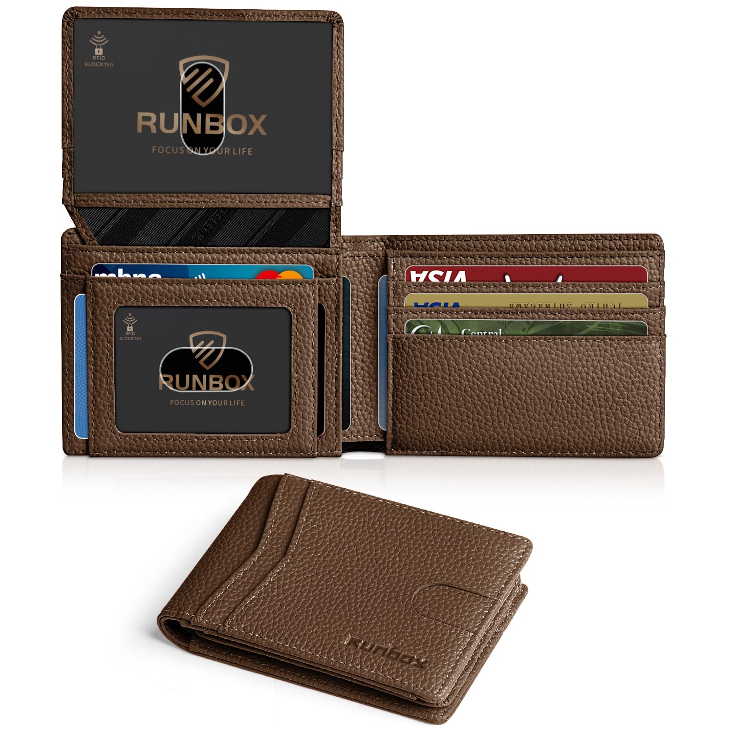 RUNBOX Wallet for Men Slim Rfid Leather 2 ID Window With Gift Box | Slim, Rfid, 2 ID Window, With Gift Box, Slim, Rfid