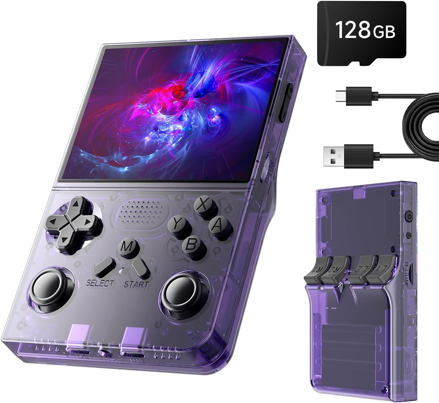 R40 Retro Handheld Game Console - Open Source System,3.5" IPS Screen, 18,000+ Classic Games, 128G TF Card, 3000mAh Battery, Portable Gaming Player for Travel, Retro Gaming Console, Purple