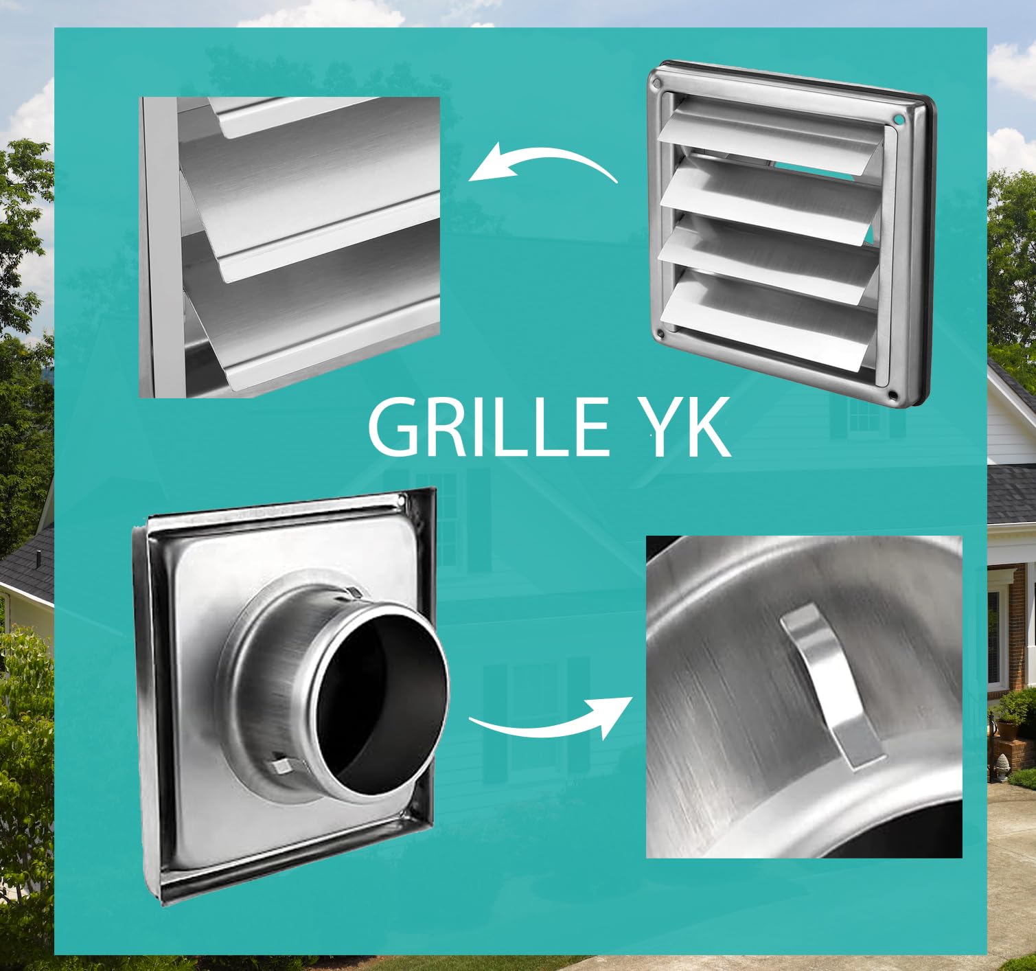 Stainless Steel Air Vent Grille, Weather Resistant, Tumble Dryer, Hoods, Ventilations, Exhaust Ducts (YK Grid 150mm, 150mm) - Image 3