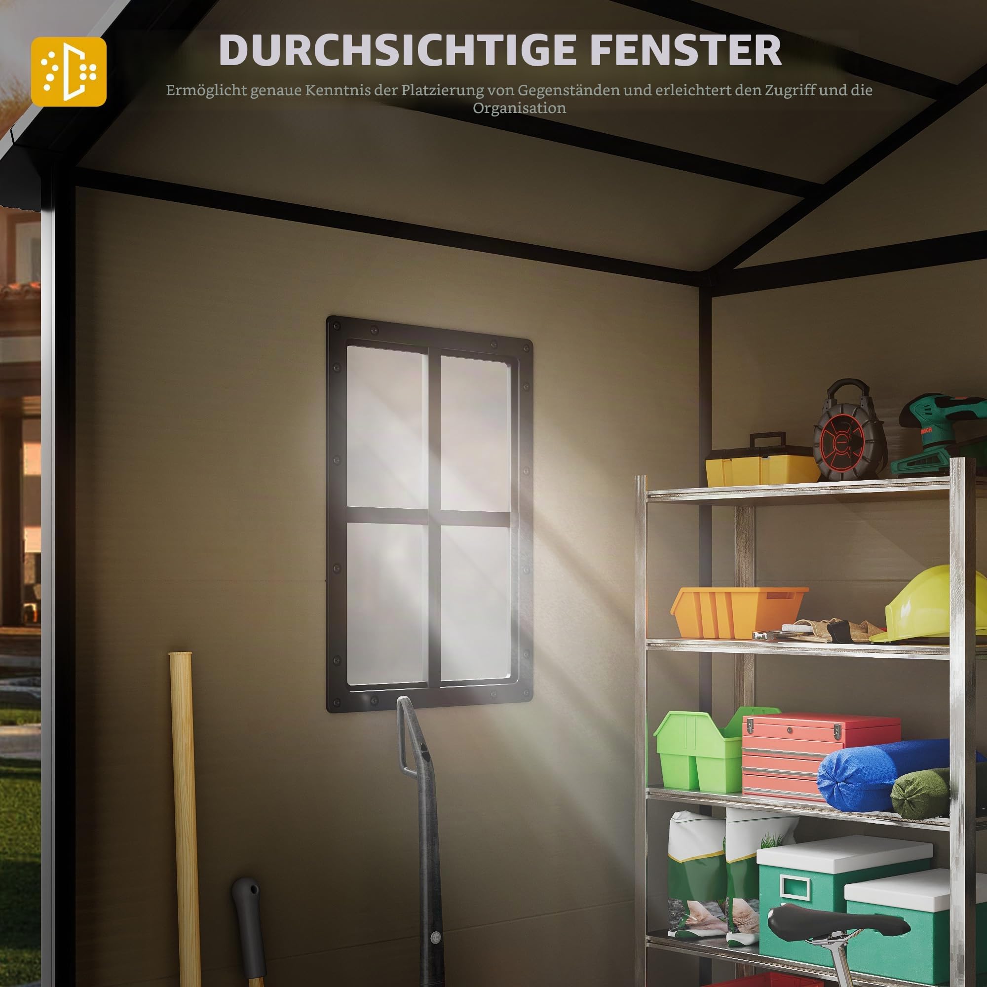 YITAHOME Gerätehaus Kunststoff 182x134x210cm,Gartenhaus Doppeltuer,Braun | Gartenschuppen Fahrradgarage Gartenhütte Werkzeugschuppen Gartenmöbel Unterstand Rasenmäher Unterstellplatz|Abschliessbar