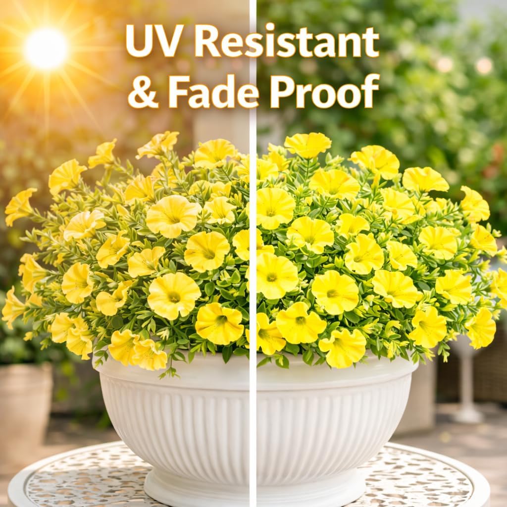 Artificial Flowers for Outdoors, 8 Bundles UV Resistant Fake Flowers, Realistic Faux Plants for Garden Porch Window Box Outdoor Decoration