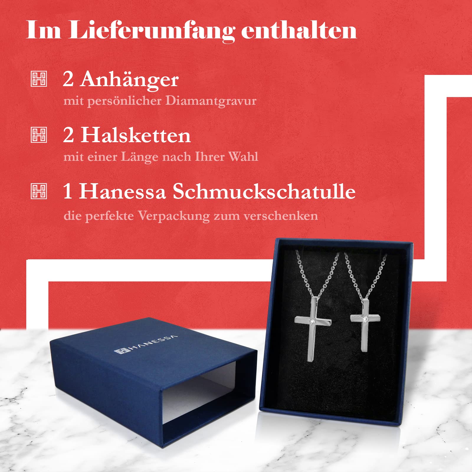 Personalisierte Kette mit Gravur Edelstahl 47 cm mit Anhänger Kreuz klein oder groß in silber - Personalisierte Halskette für Frauen Männer - Personalisierter Schmuck Damen Herren
