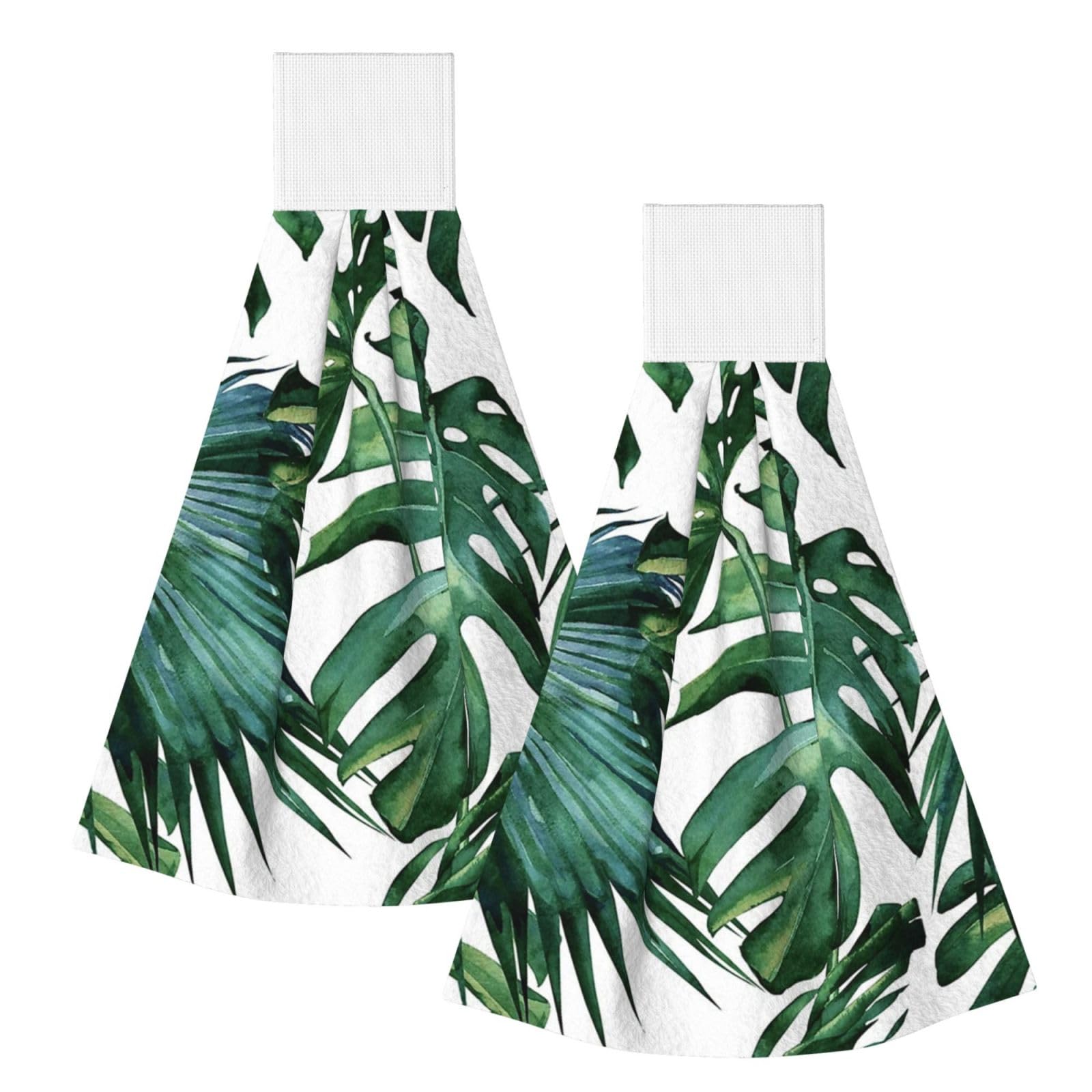 DOPKLNA Flourishing Palm Leaves, 2 Pcs Hanging Coral Fiber Hand Towels for Bathroom, Absorbent Kitchen Towels