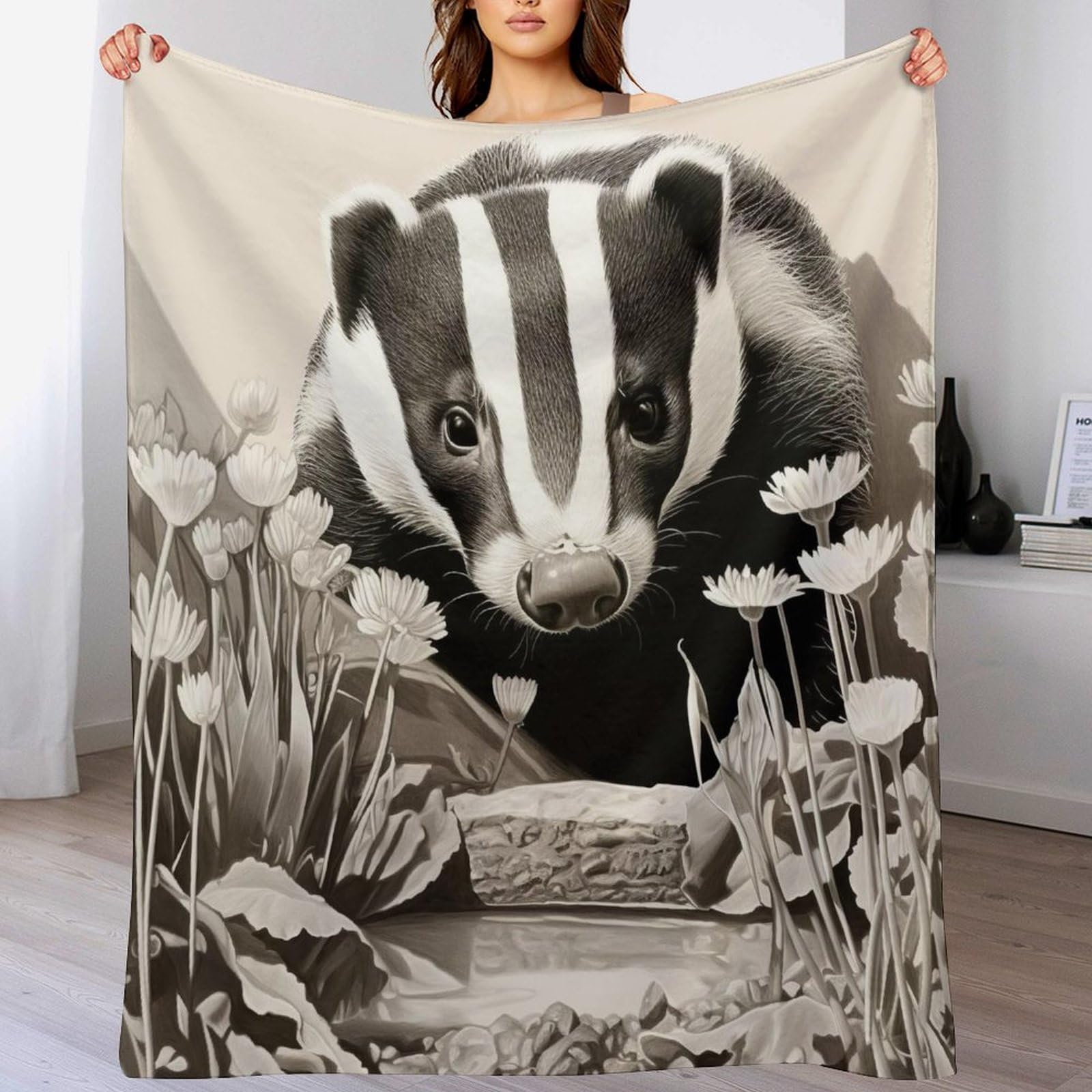DCCCY Badger Blanket Travel Nap Throws Plush Super Soft Flannel Blankets For Couch, Bed, Sofa For All Seasons 180×200cm