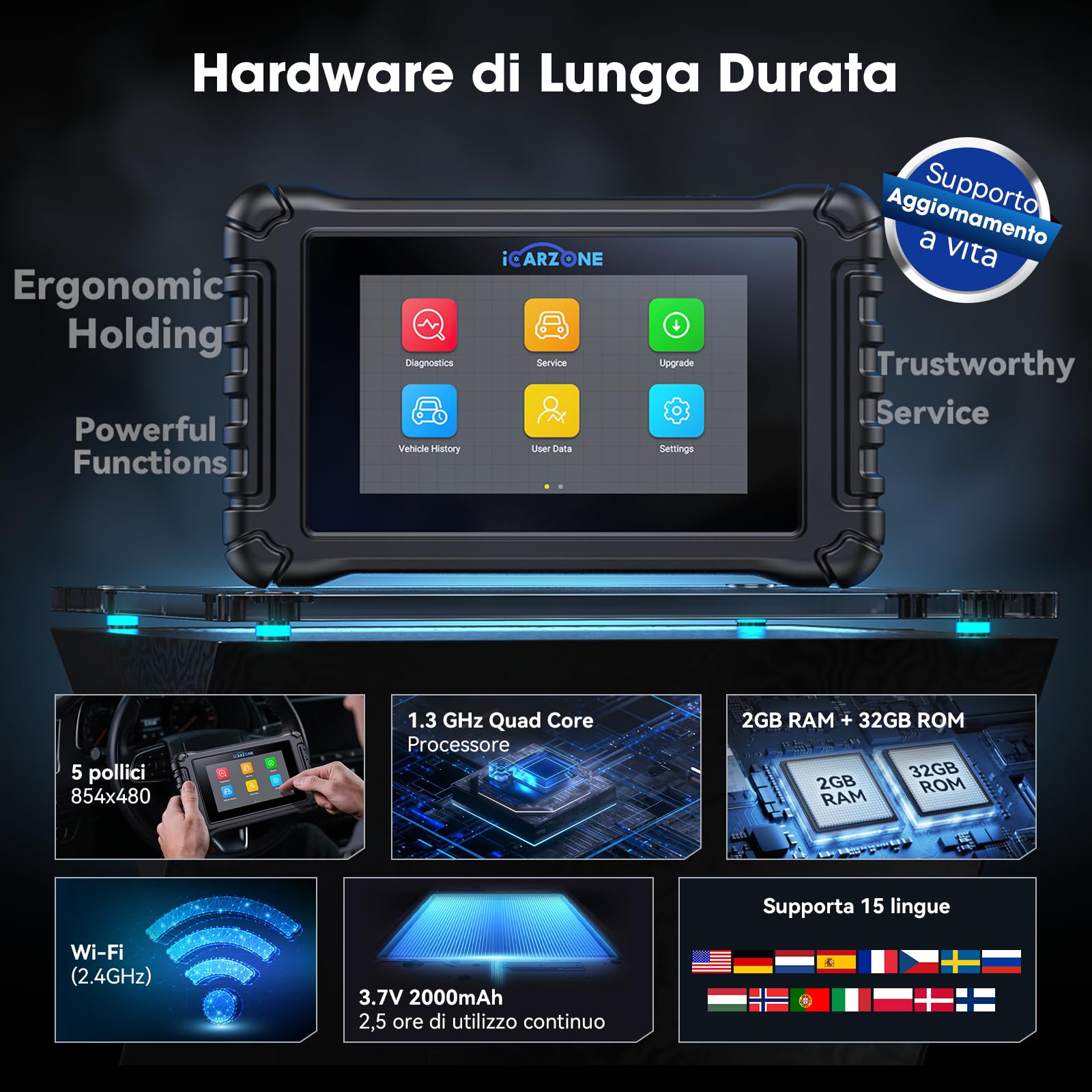UR600 Diagnosi Auto Professionale in Italiano per 4 Sistemi, Diagnostica per 10000+ Modello, OBD2 Scanner 49 servizi, Test Bidirezionale per Motore/Trasmissione/ABS/SRS, Aggiornamento a Vita