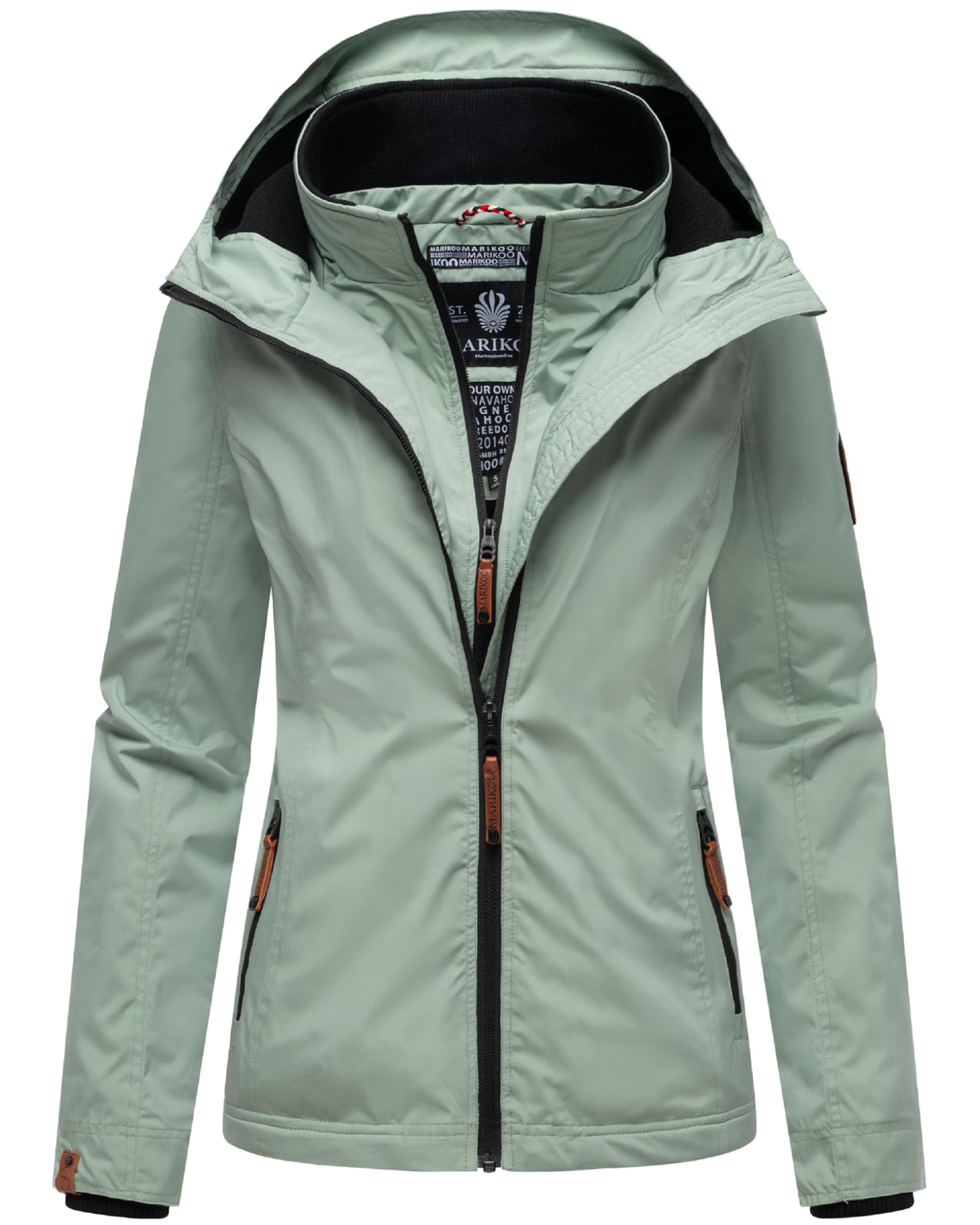 MARIKOO leicht gefütterte Damen Übergangsjacke kurze Sommerjacke mit kuscheligem Fleece-Innenfutter und großer Kapuze Erdbeere XS-6XL