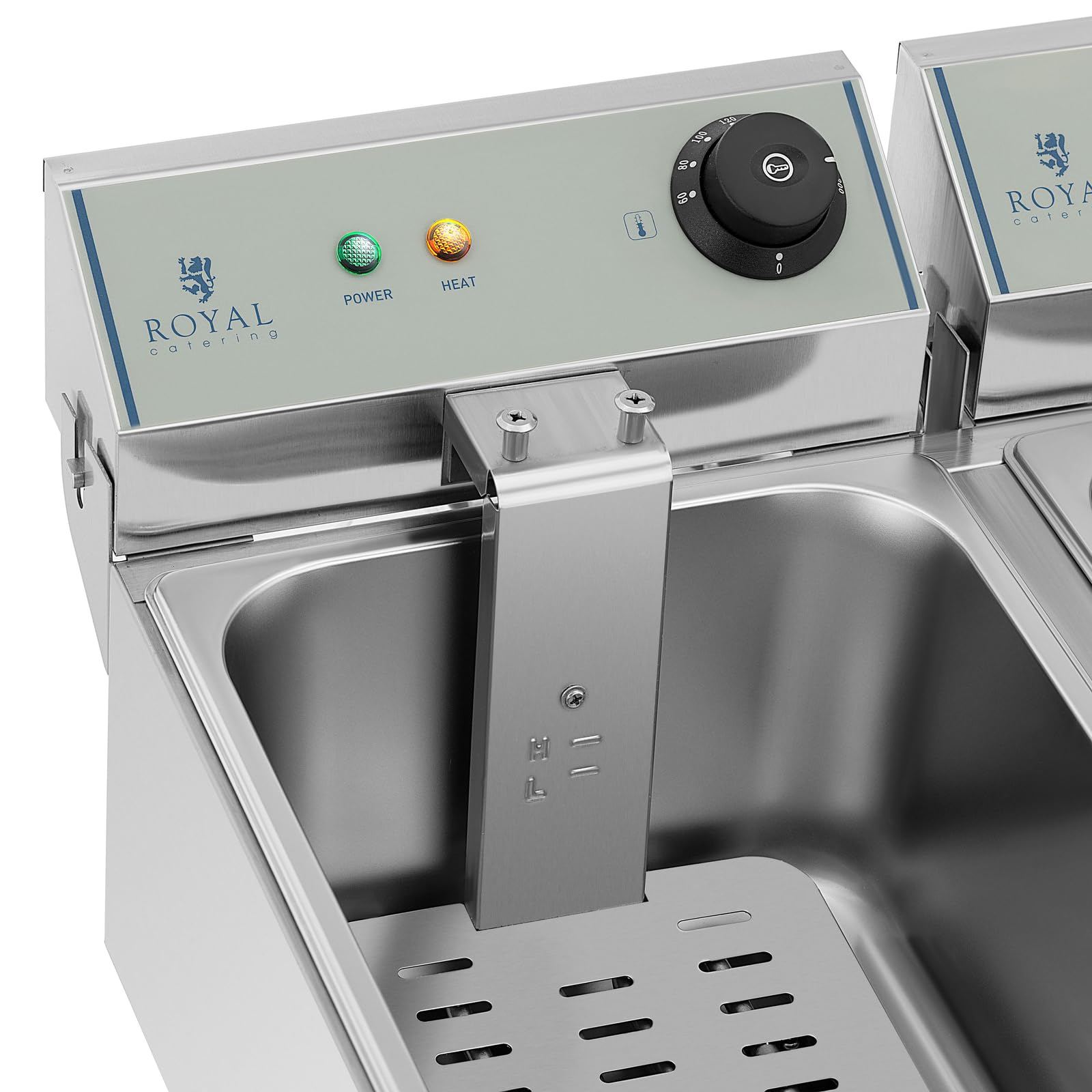 Royal Catering Freidora Industrial Profesional Rcef-10Dy-Eco (Doble con Doc Cestas 2 X 10 Litros, 2 X 3.200 W, 230 V, Termostato, Acero Inoxidable)