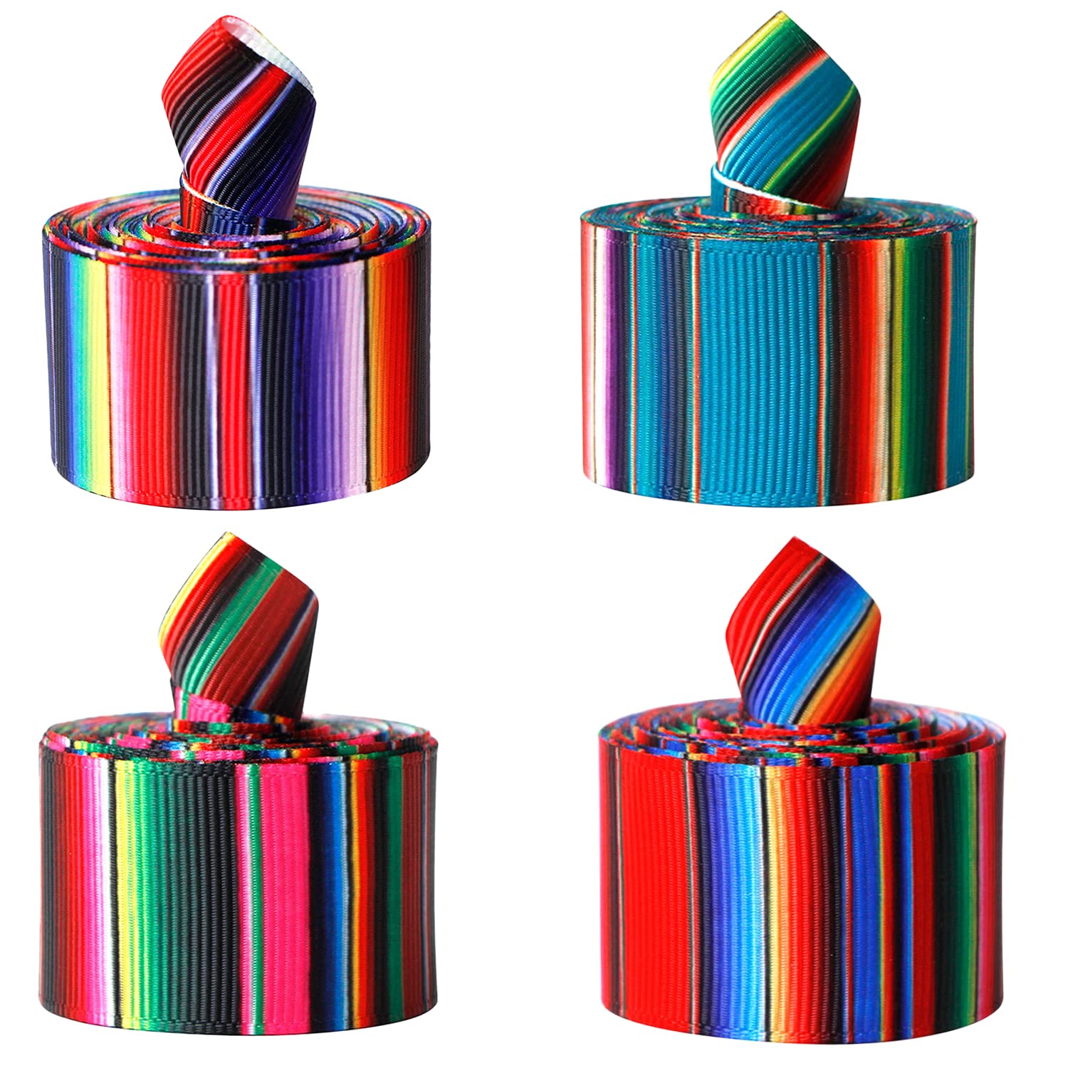 Kiddisie 4 Rolls Mexican Fiesta Ribbon 2.5 Inch x 20 Yards Rainbow Stripes Serape Ribbon Craft for DIY Wrapping Party Decoration Crafts Decoration (