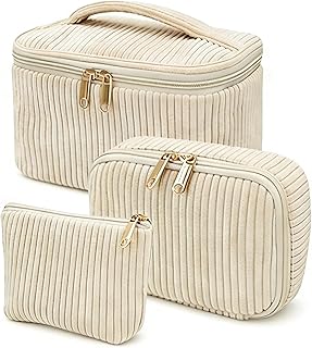 3er Set Kosmetiktaschen Kulturtasche aus Cord für Damen, Kulturbeutel Make up Tasche, Tragbare Schminktasche Makeup Bag für Reisen & Alltag Beauty Case