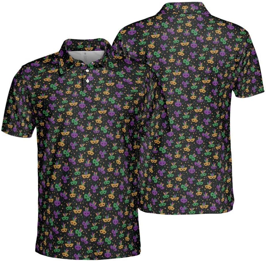 GyftWear Mardi Gras Polo Shirts for Men Moisture Wicking Short Sleeve Golf Shirt