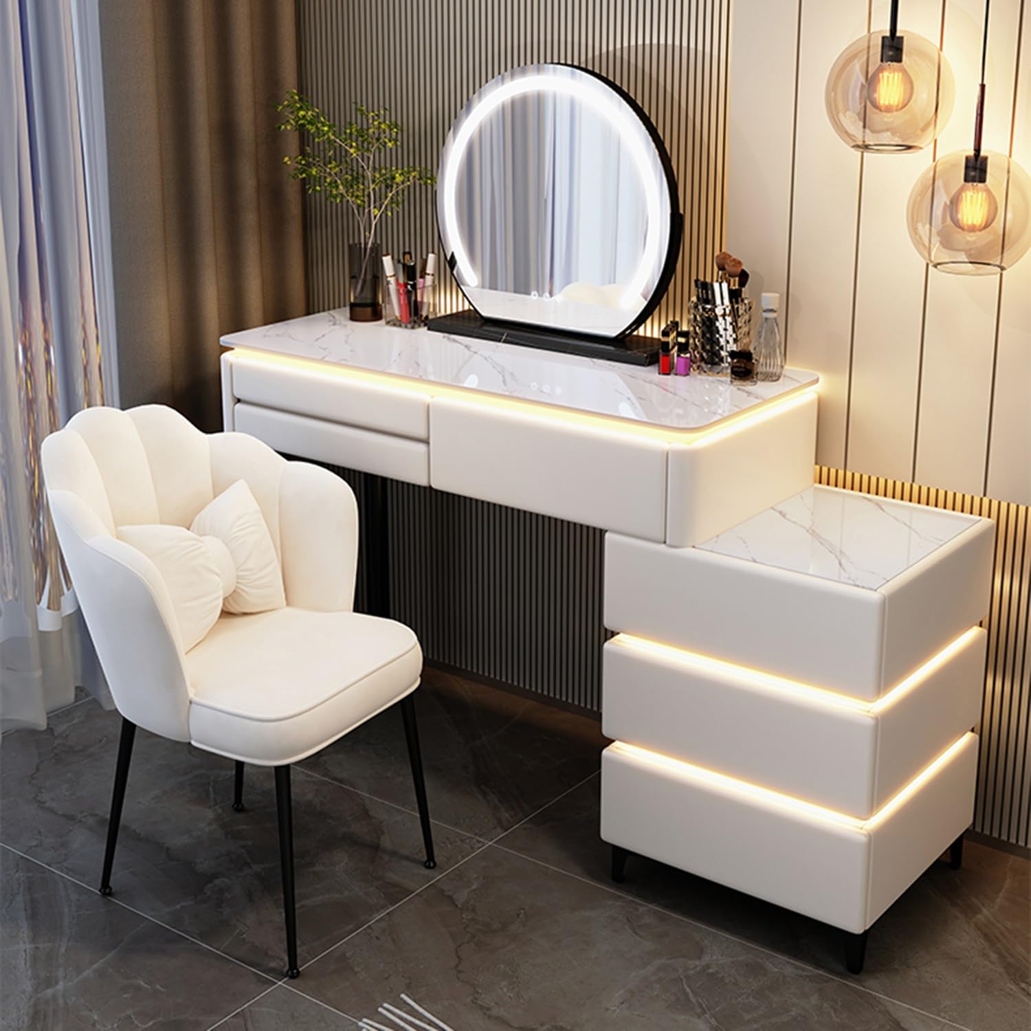 Tavolo da trucco illuminato a LED con specchio per camera da letto e studio, elegante tavolo da toeletta con luci (120 x 40 x 60 cm), design moderno, perfetto per gli amanti del trucco