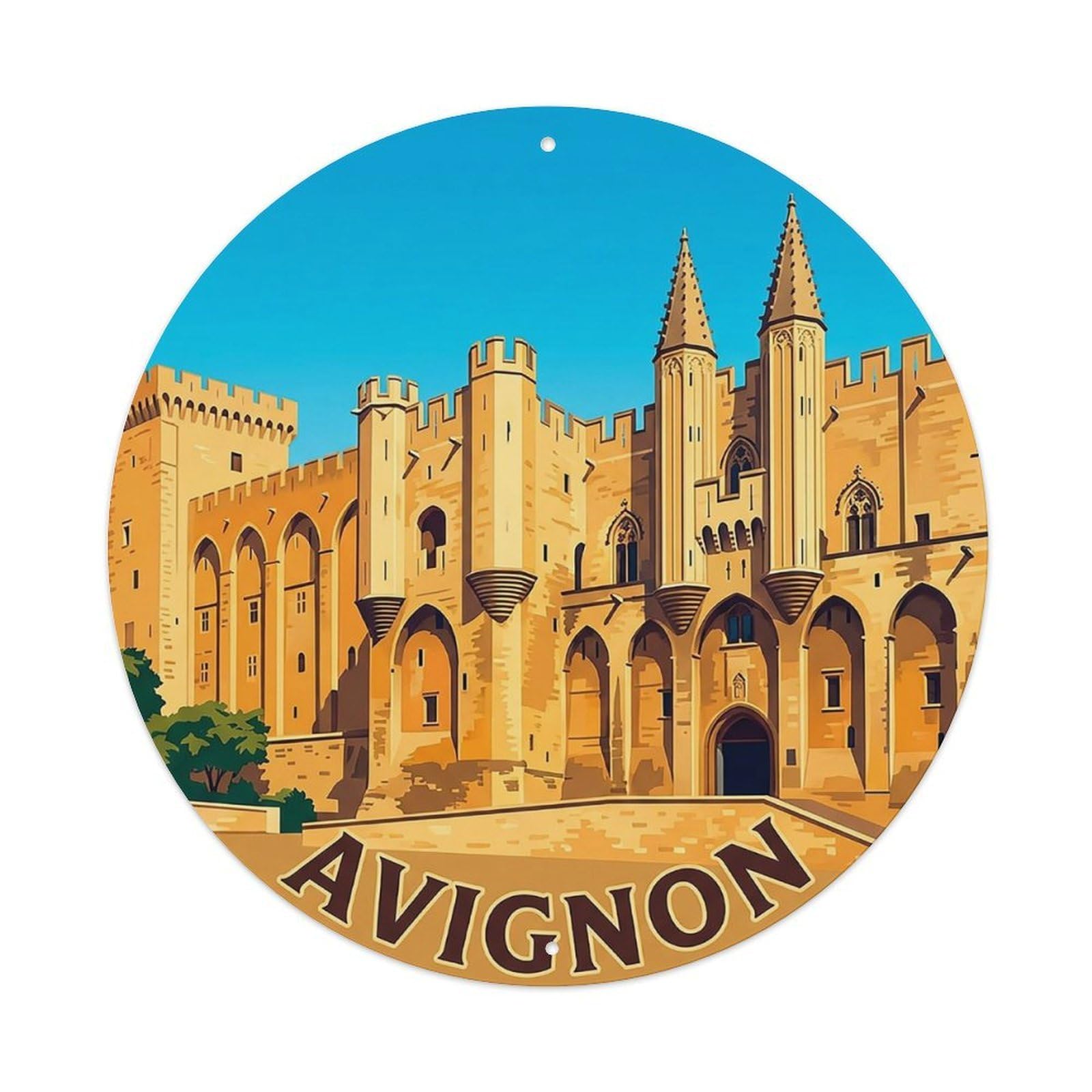 Retro Travel France Avignon Vintage Metal Tin Sign Plaque Wall Decor for Cafe, Club Bar, Office, Garden Metal Poster 8x8Inch