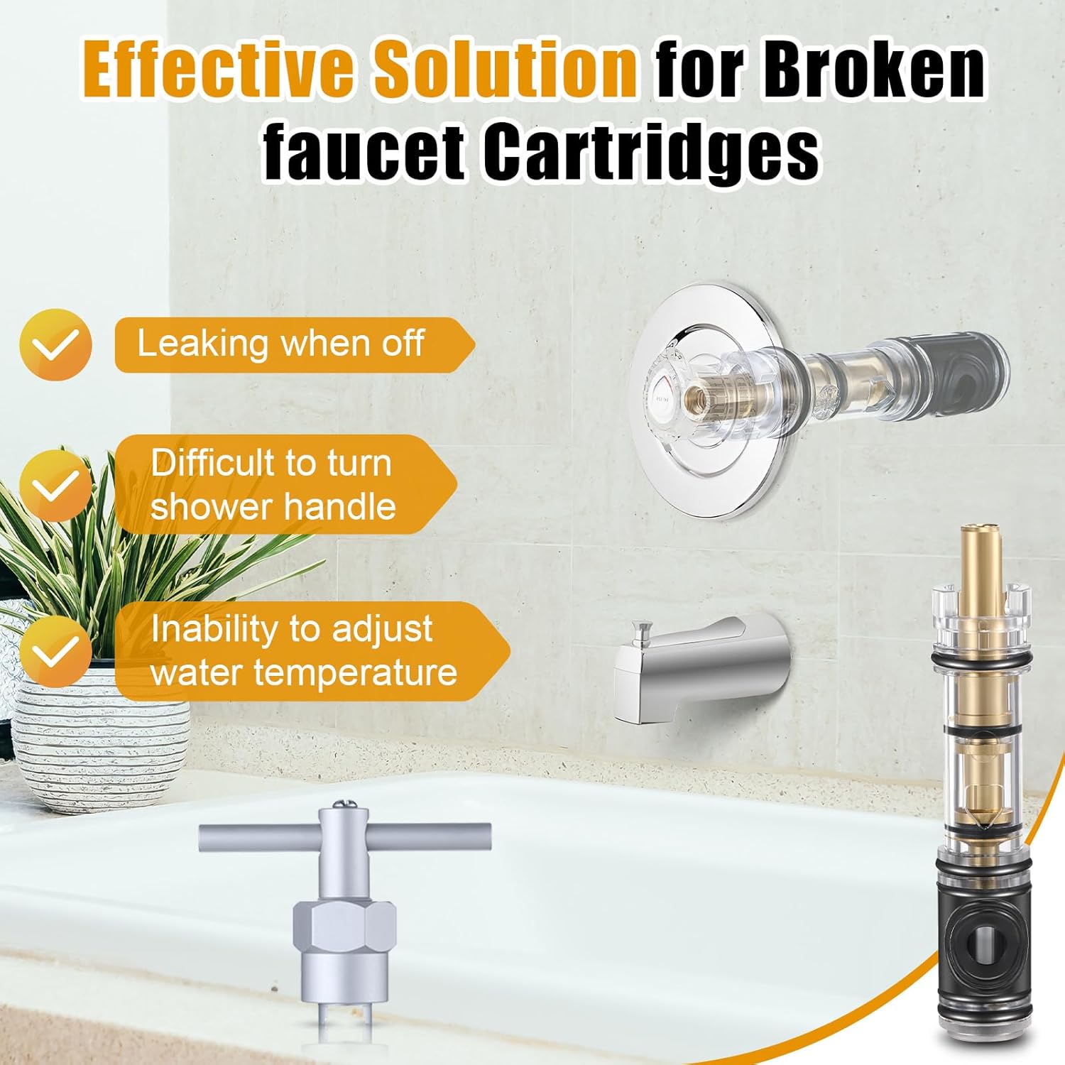Hohean 1 Pc Dual Seal Cartridge Replacement Compatible with Moen 1225/1225B, 1 Pc Cartridge Puller Replacement for 104421, One Handle Lavatory and Bathroom Faucet Cartridges Kit for Shower