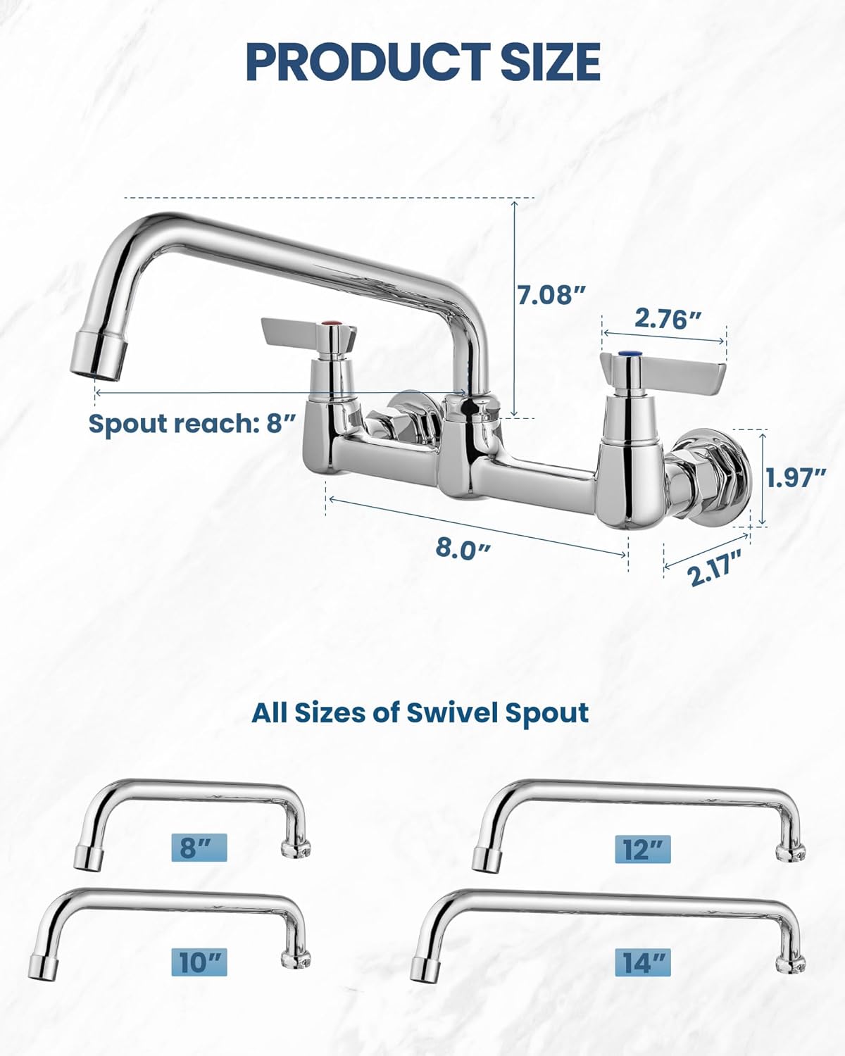 Airuida Wall Mount Commercial Kitchen Faucet,8 Inch Swivel Spout,8 Inch Center Utility Sink Faucet with Dual Handles,Solid Brass 360° Swivel Spout,Commercial Sink Faucet for Kitchen Laundry,Chrome - Image 2