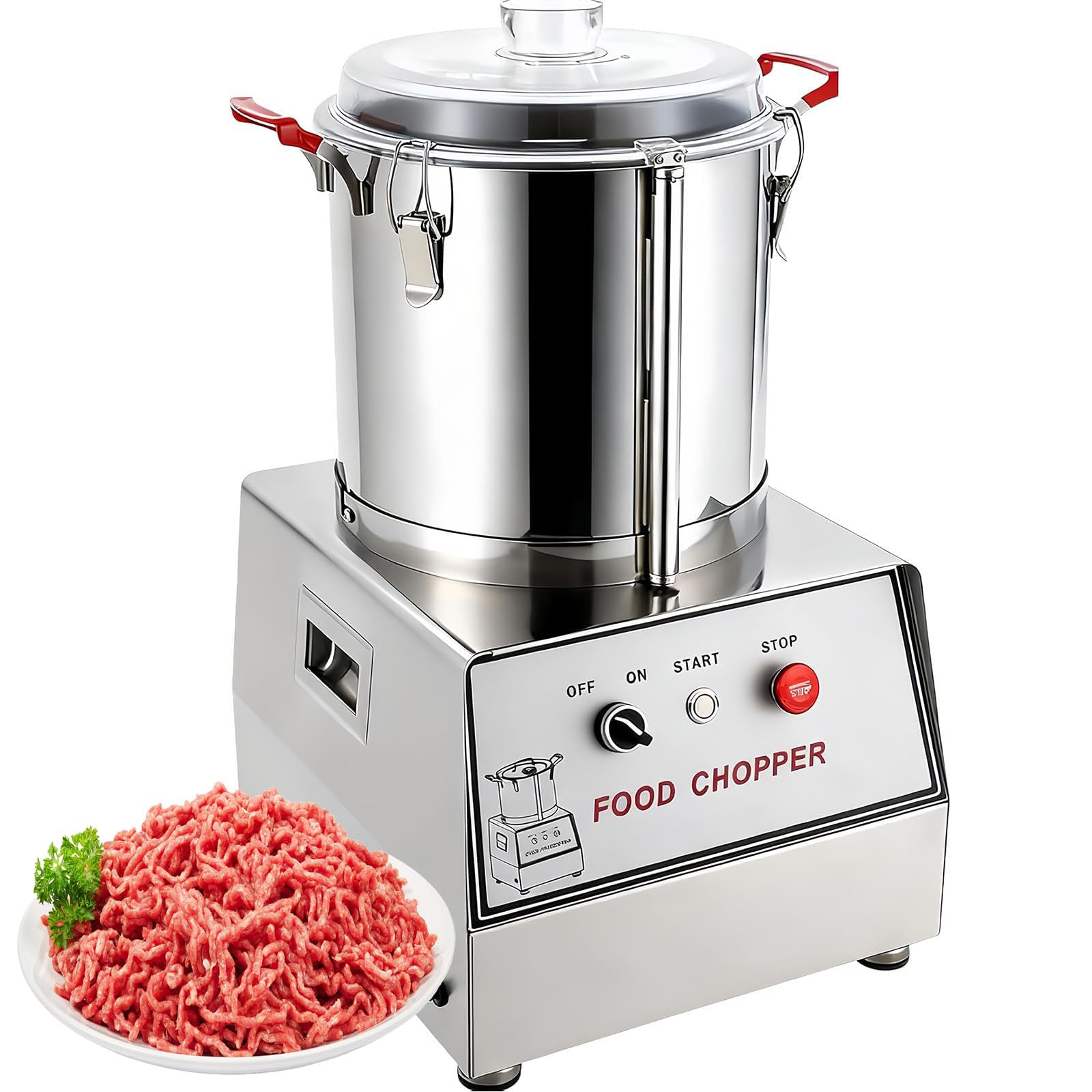 Procesador de alimentos comercial de acero inoxidable, trituradora eléctrica de verduras y picadora de carne - Cortador multifuncional con puerto de alimentación grande para zanahoria, chile, ajo 10L