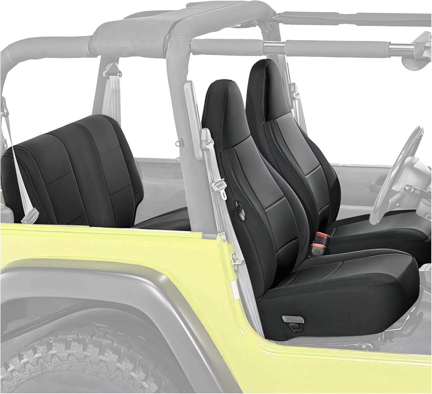 HECASA Full Seat Covers Set Compatible with 1997-2002 Jeep Wrangler TJ Front & Rear Long-Lasting Replacement Protector Cover Black