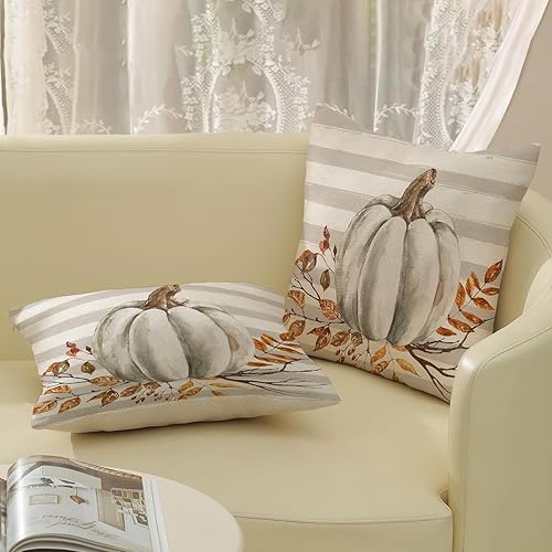 Miniatura 10 de Juego de 2 fundas de almohada de otoño de 12 x 20 pulgadas, diseño de calabaza y hoja de arce, fundas de almohada decorativas de lino para otoño,