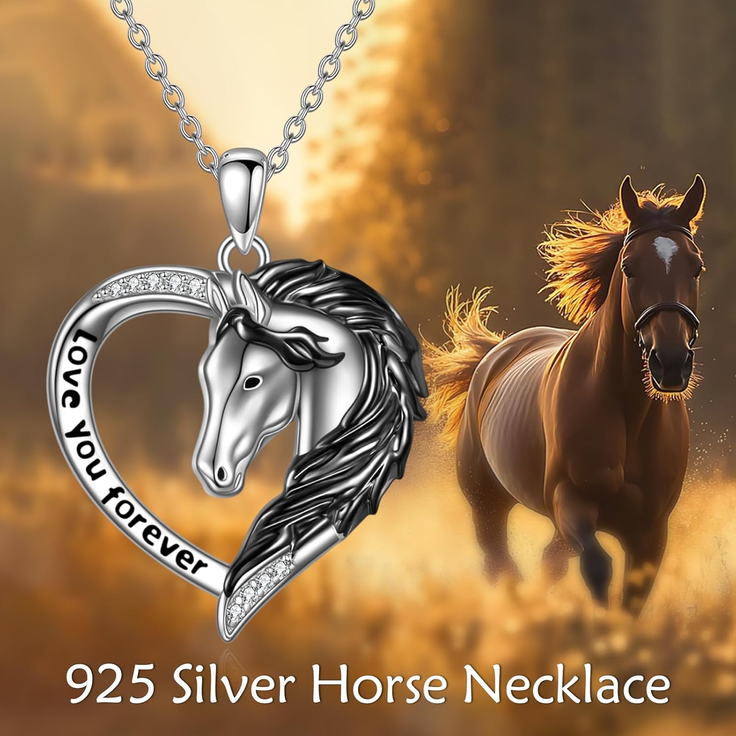 Black Horse Necklaces for Women Sterling Silver Horse Heart Pendant Jewelry for Equestrian and Horse Lovers Gifts - Image 6
