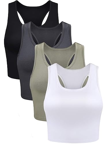 Boao 4 Pieces Basic Crop Tank Tops Sleeveless Racerback Crop