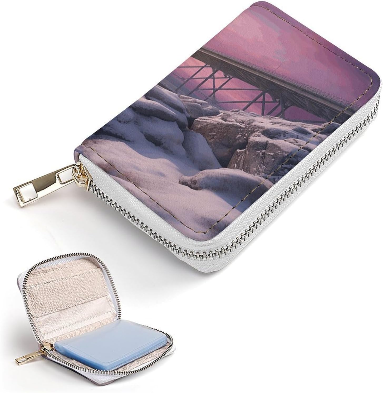 Bridge on Snow Card Holder RFID Blocking,Credit Card Wallet for Women And Men,Card Case Organizer Bag with Zipper