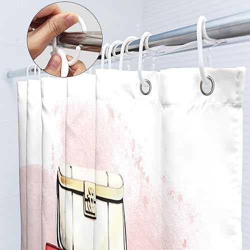 Miniatura 3 de SVBright Cortina de ducha femenina a la moda, 60 pulgadas de ancho x 72 pulgadas de largo, color rosa, revistas, libros, rosas, lentes de sol,