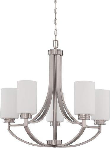 Miniatura 5 de Sunset Lighting F18005-80 Dalton - Lámpara de araña de cinco luces, cristal grabado en ópalo, regulable, con acabado de níquel satinado brillante