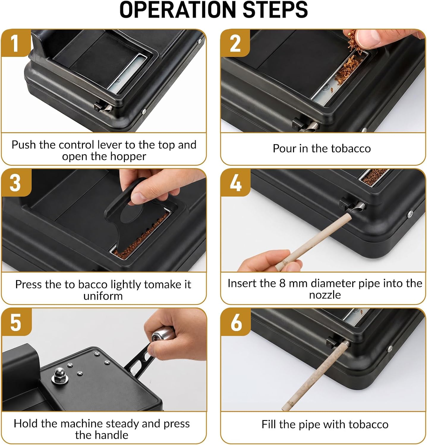 GATTLELIC Cigarette Rolling Machine for 8.0 MM Diameter Cigarettes, with Cigarette Case, Tray and Cleaning Tools