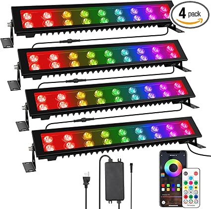 LED Stage Wash Light Bar - 4Pack 72W RGB DJ Light Bar IP66 Waterproof Dimmable Stage Lights Smart APP & Remote Control for Parties Events Building Garden Wall Display