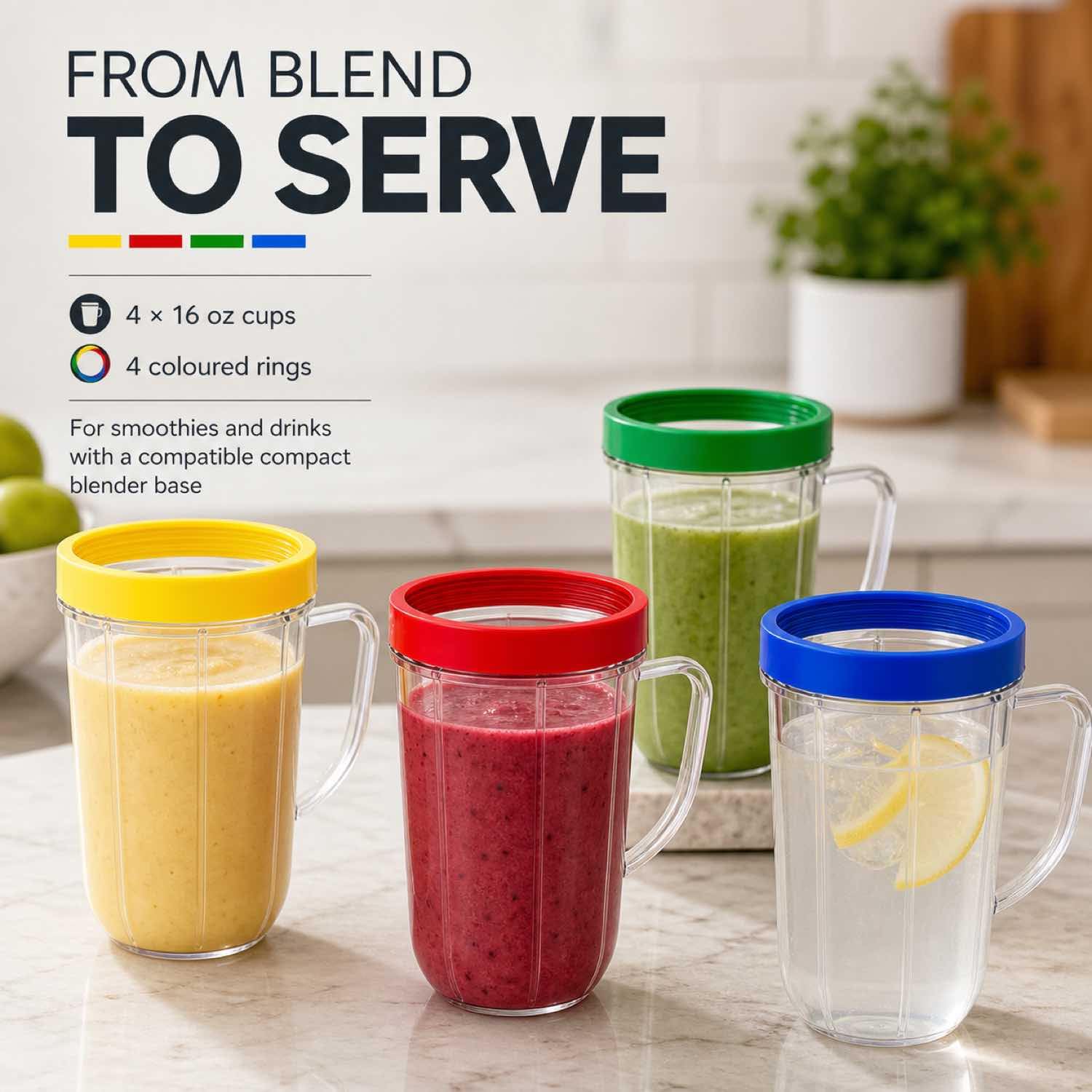 Kubki na imprezę 45 ml kubki z kolorowymi pierścieniami do ust, pasują do oryginalnych magicznych pocisków blender sokowirówka 250 W MB1001 4 szt