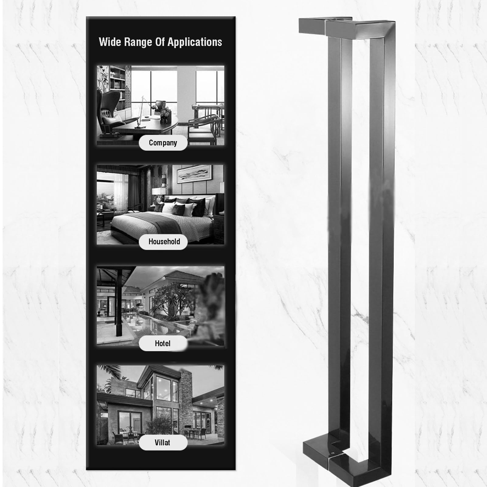 Najwyższej jakości srebrna podwójna wygięta kwadratowa rura prysznicowa uchwyt 60 x 57,5 cm idealny do domów, biur, hoteli i przestrzeni komercyjnych, trwały sprzęt do drzwi przesuwnych