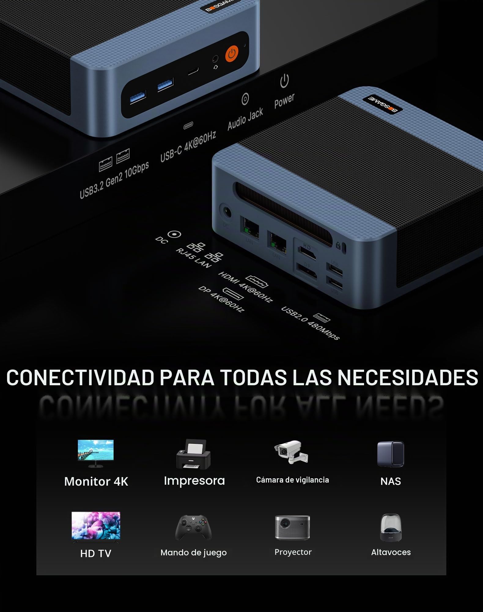 BOSGAME E5 Mini PC para hogar y Oficina, Ryzen 5300U (supera 4300U, hasta 3,8 GHz), 16 GB RAM DDR4, SSD NVMe de 1 TB, Mini PC de Escritorio, Triple Pantalla 4K, Doble LAN 2,5G, WiFi 5, BT5.0