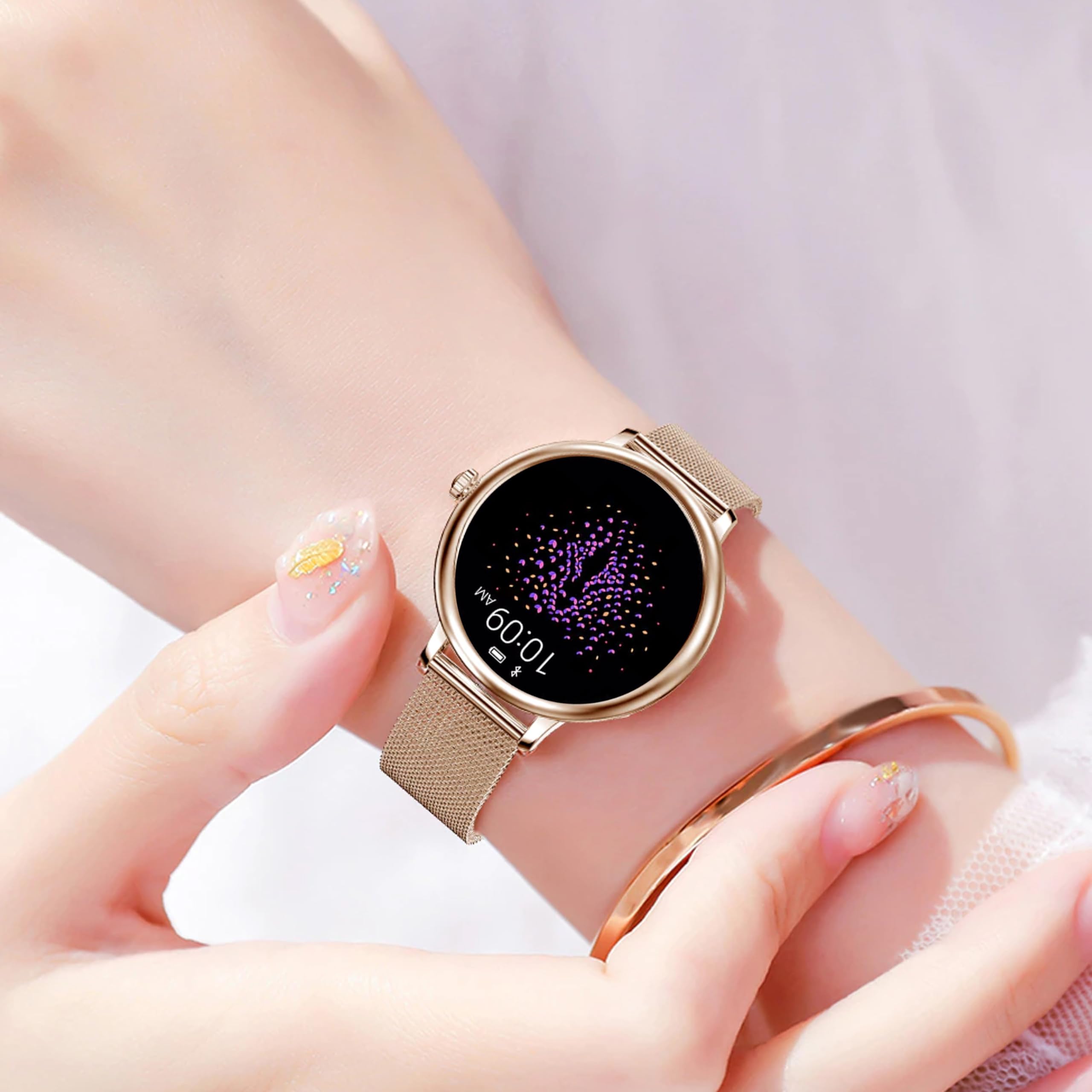 Retoo Montre connectée homme/femme - Téléphone - 1,04" - Touches complètes - Sports - GPS - Fréquence cardiaque - Sport - Chronomètre - Doré