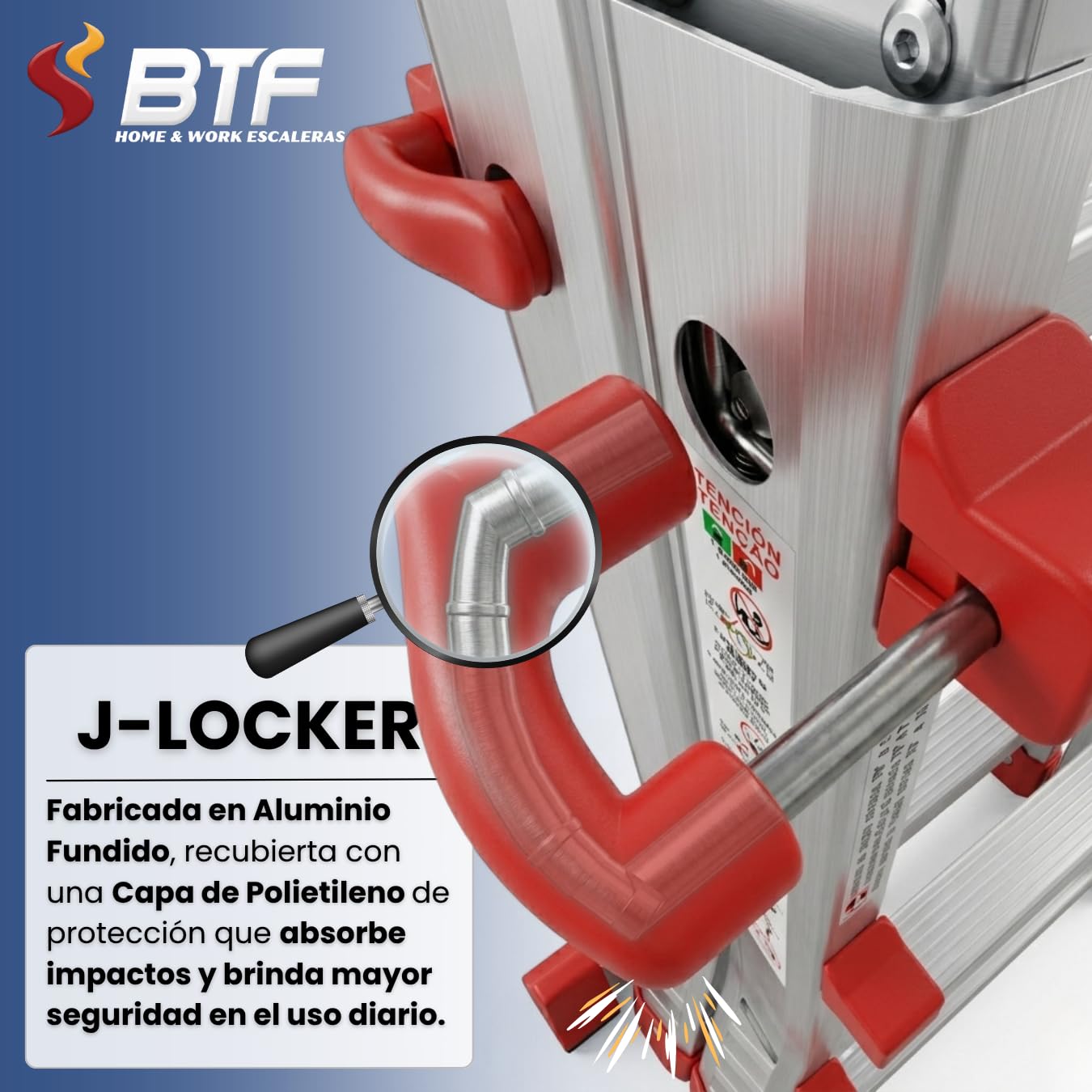 Escalera Telescópica de Aluminio Articulada 4x5 Peldaños | BTF Escalera Extensible Plegable Multiposición hasta 4,7m, Tijera 2,3m, Carga 150kg, Norma EN131