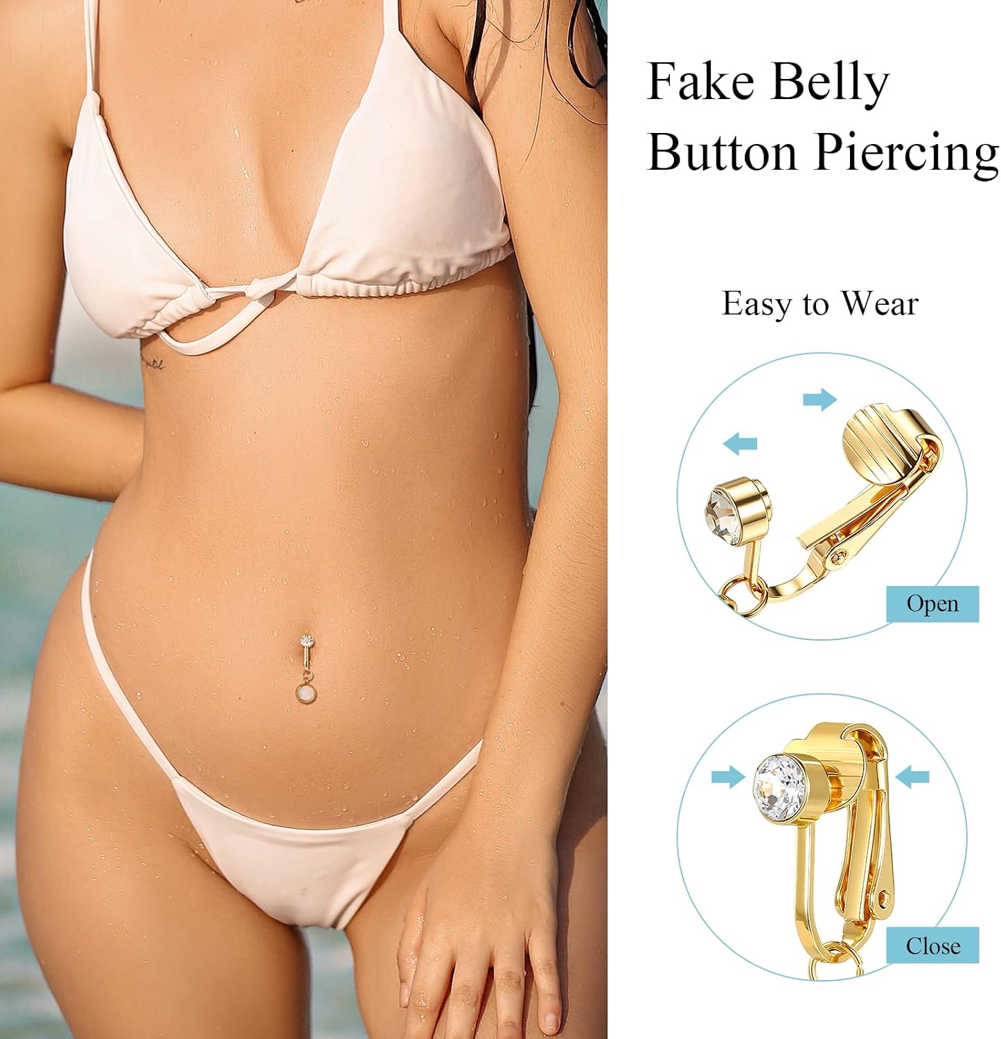 Xpircn 5PCS Fake Belly Button Piercing for Women Clip on Belly Button Rings Heart Butterfly Flower Bow Fake Cubic Zirconia Fake Belly Piercing Dangle Dangle Gold Fake Belly Ring