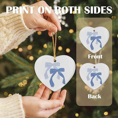 Miniatura 5 de Adorno de lazo azul coquette, adornos de corazón de lazo a rayas azules para decoraciones de fiesta de árbol de Navidad, adornos colgantes