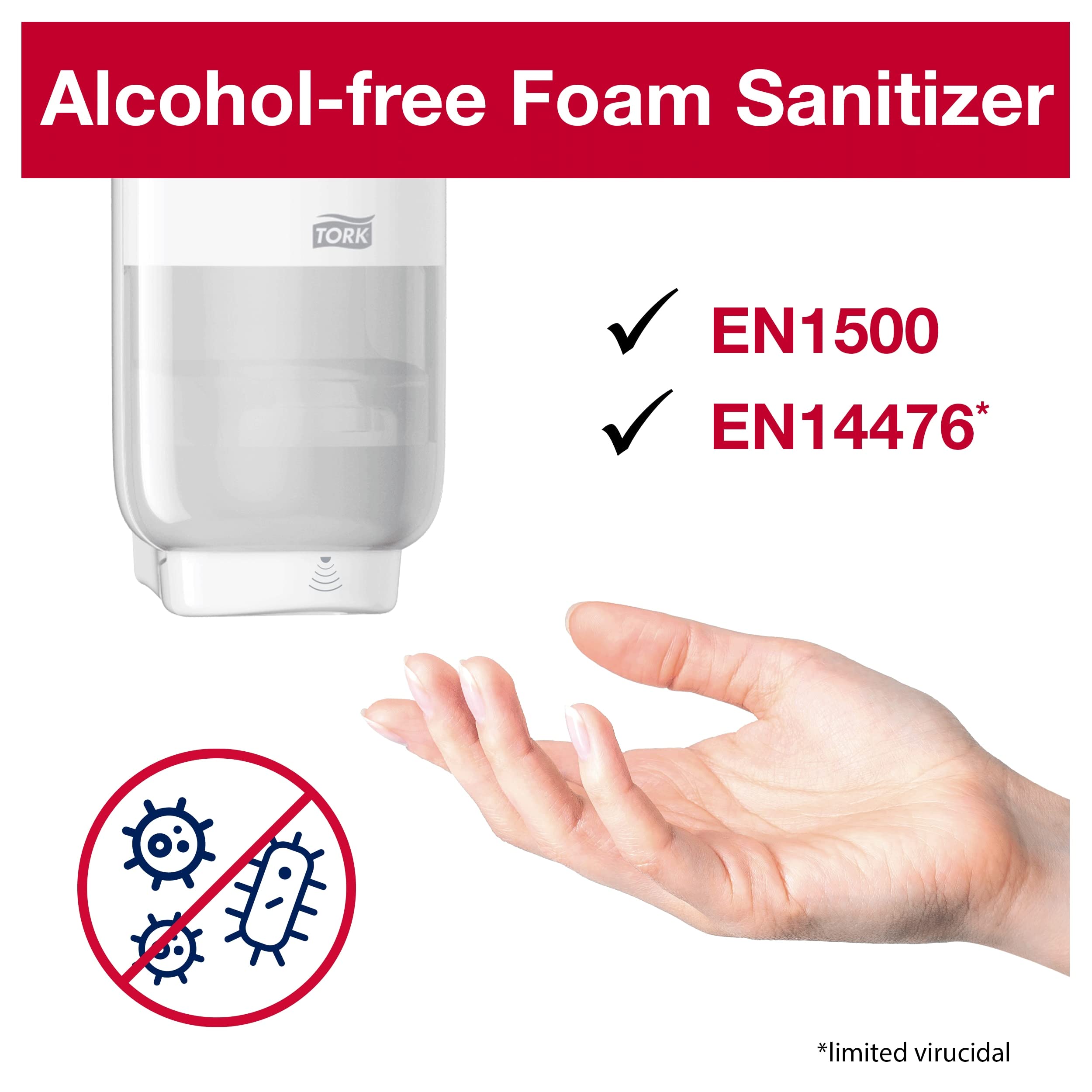 Tork Mousse désinfectante pour les mains sans alcool S4, testée sous contrôle dermatologique, 6 x 1000 ml, 520202