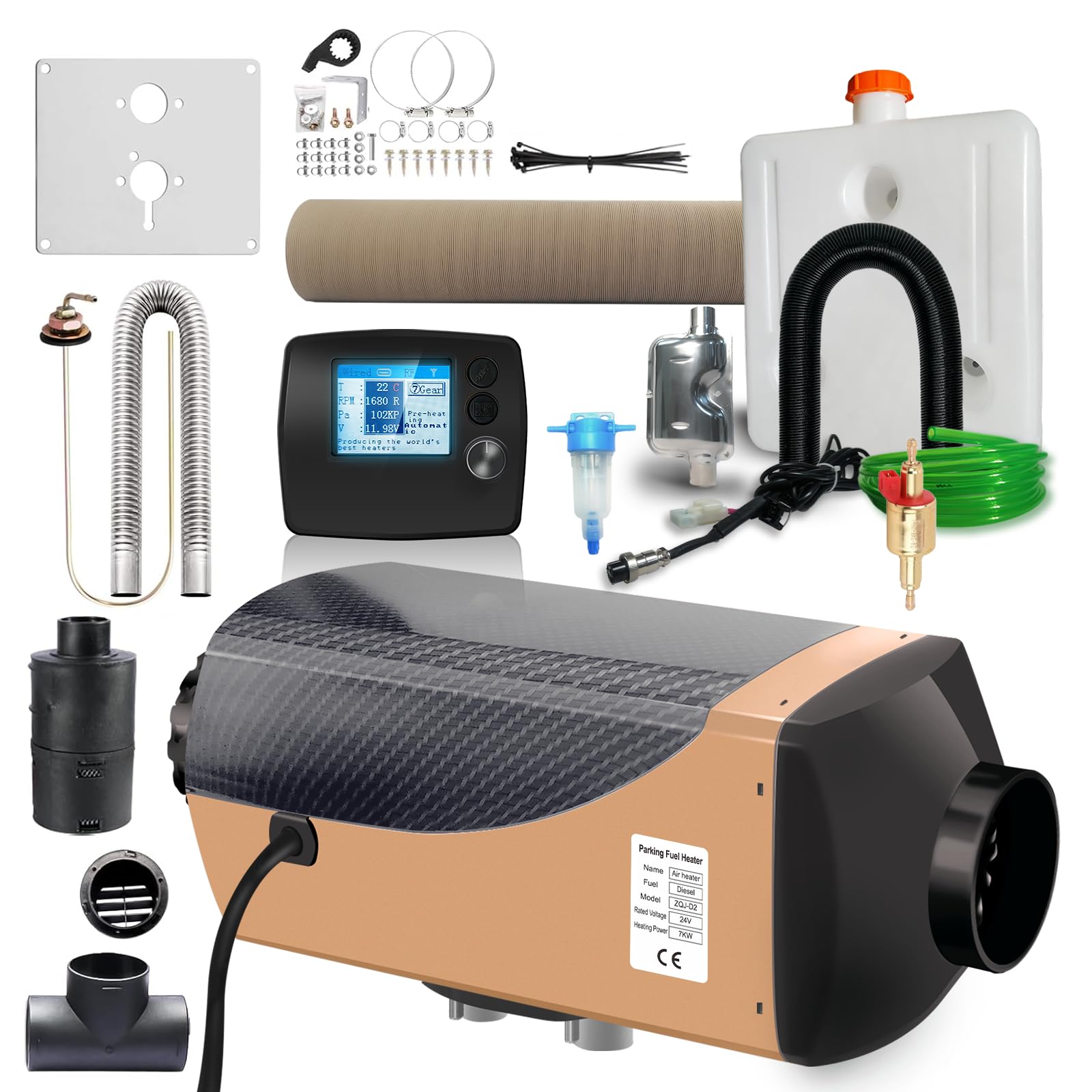 Riscaldamento diesel, 24 V, 7 kW, regolazione automatica della temperatura, con display LCD, riscaldamento diesel con spina aeronautica, allarme di surriscaldamento, riscaldamento da auto