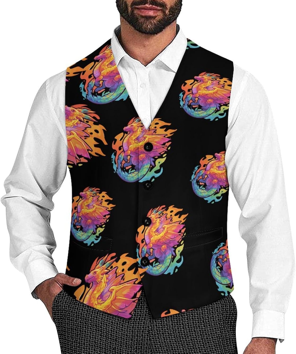 Rainbow Dragon Men's Suit Vest Formal Vests Casual Dress Fit Waistcoat Casual Tuxedo for Business